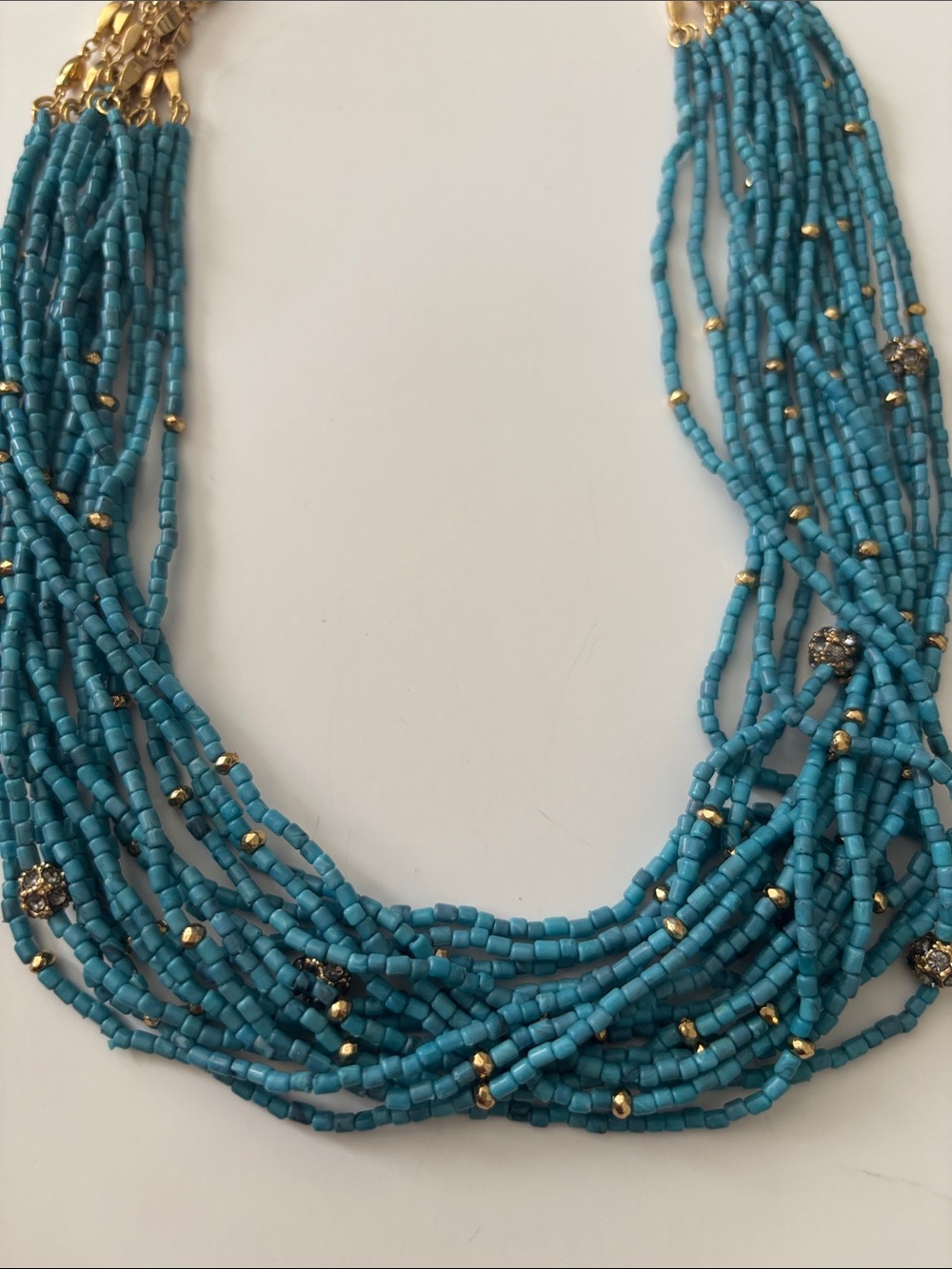 Multi-Strand Turquoise Beaded Necklace with Gold Accents - Picture 6 of 8